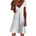 thumbnail image 2 of Meichang Mini Robes d'Été pour Femmes 2024 Tendance Robe de Couleur Unie Tunique Ajustée Col en V Robes d'Été Décontractées Élastique à Manches Courtes Robe de Plage, 2 of 5