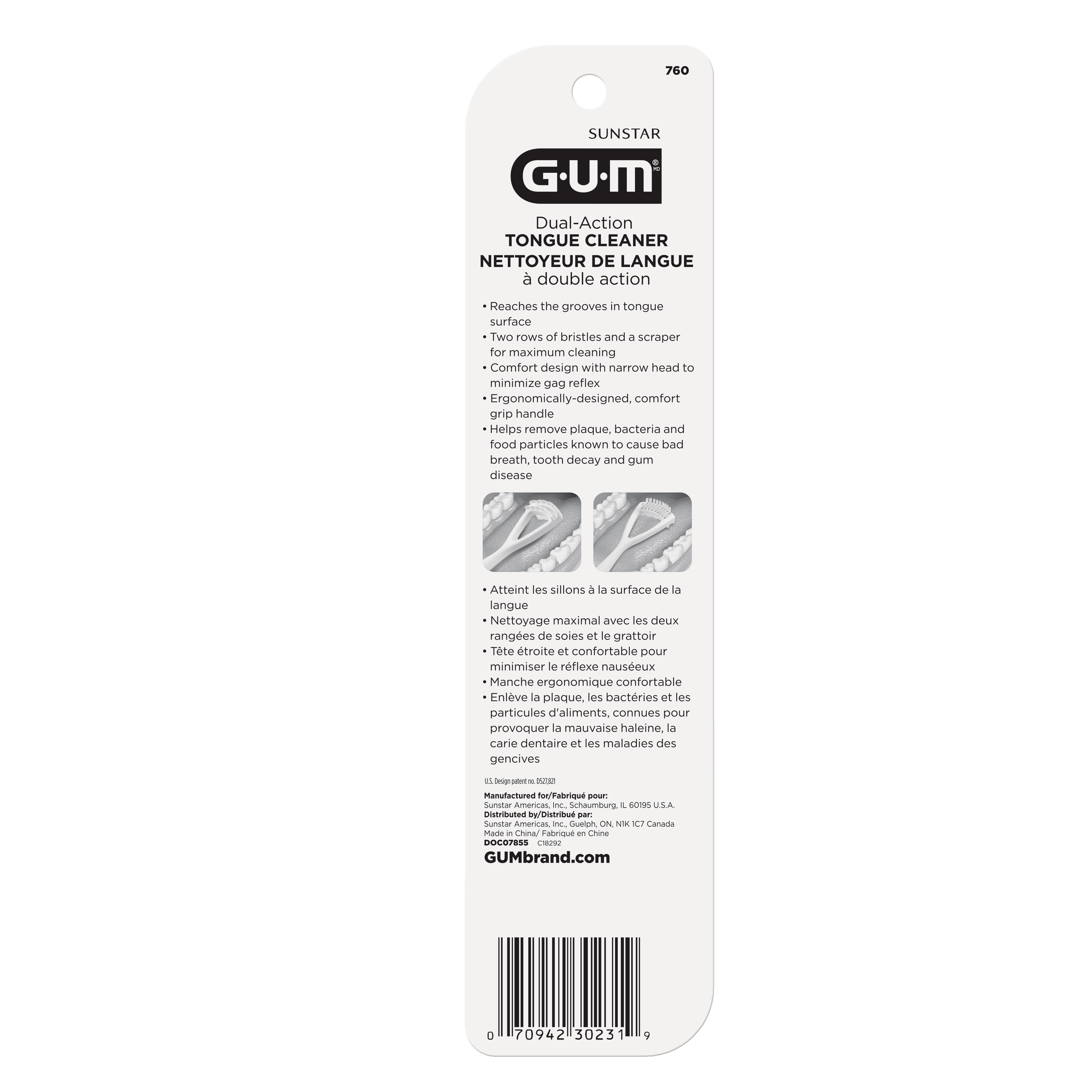 GUM® Dual-Action Tongue Cleaner Brush/ Scrapper, Fights Bad Breath, 1 Count