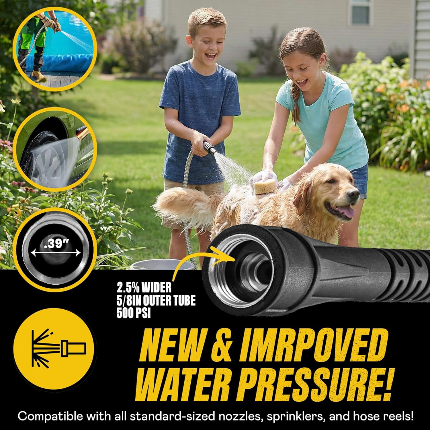 Bionic Steel 50 Foot 5/8 inch 500 PSI Kink Free Stainless Steel Garden Hose Easy Coil Storage