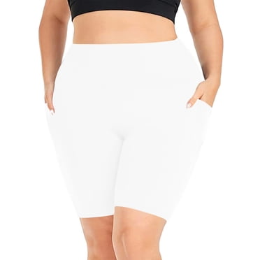 yoeyez Athletic Workout Shorts for Women Tummy Control Workout Shorts Ladies High Waisted Leggings With Pockets Comfortable Stretchy Bikers Shorts on Sale White,XL