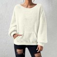 thumbnail image 2 of Yuyuzo Chandails en Molleton pour Femmes, Duveteux, Coupe Ample, Col Rond, Manches Longues, Chandail à Enfiler, Mode d'Automne, Hauts de Chandail avec Poches, 2 of 7