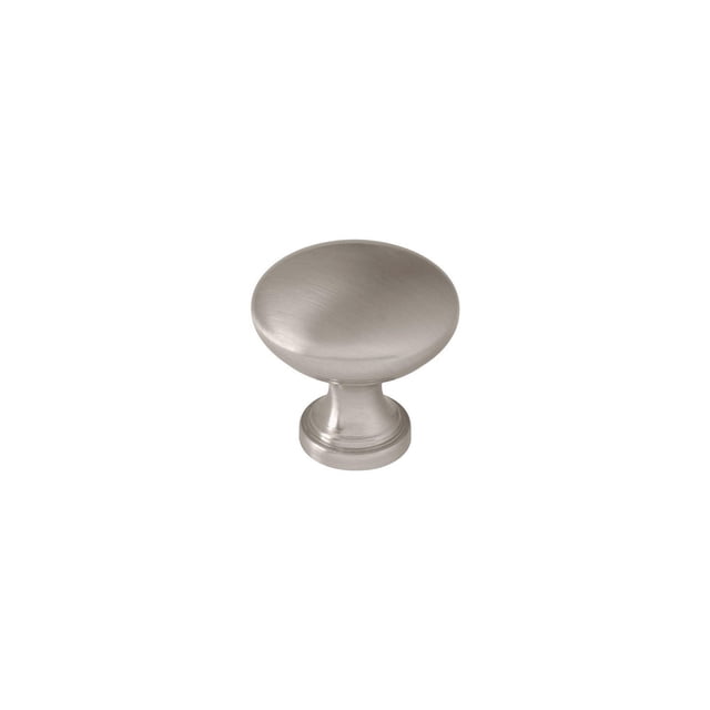 Peerless Round Nickel Knob, 10-Pk, shown in a centered front view with a brushed satin nickel finish and rounded top on a sturdy base, designed for easy DIY installation as durable cabinet and furniture hardware; also suitable for use as small wall hooks.