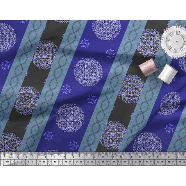 Soimoi Georgette Viscose Fabric Stripe & Mandala Decorative Print Sewing Fabric Yard 42 Inch Wide
