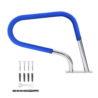Heavy Duty Pool Handrail for Inground Swimming Pools – 304 Stainless Steel Safety Rail with Non-Slip Blue Grip, 385 lb Capacity, Wide Stable Base & Pre-Drilled Holes–– 30x22 Inch One Piece