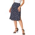 thumbnail image 4 of Unique Bargains Jupe Midi Fendue à Taille Élastique pour Femme à Imprimé Floral avec Ourlet à Volants, 4 of 6