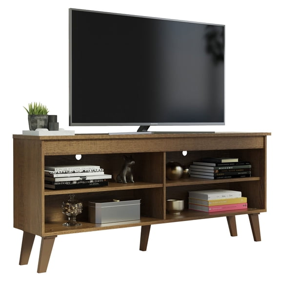 Madesa Compact TV Stand Cabinet with 4 Shelves and Cable Management for 50, 55 Inch TV Media Storage Unit Living Room and Bedroom Modern Wooden Television Media Console - Rustic