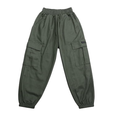 GDREDA Boys Mid Waist Cargo Pants Baggy Elastic Classic Comfort Joggers Pants Cinch Bottom Trousers with Pockets Fall Winter (Green,12-13 Years)