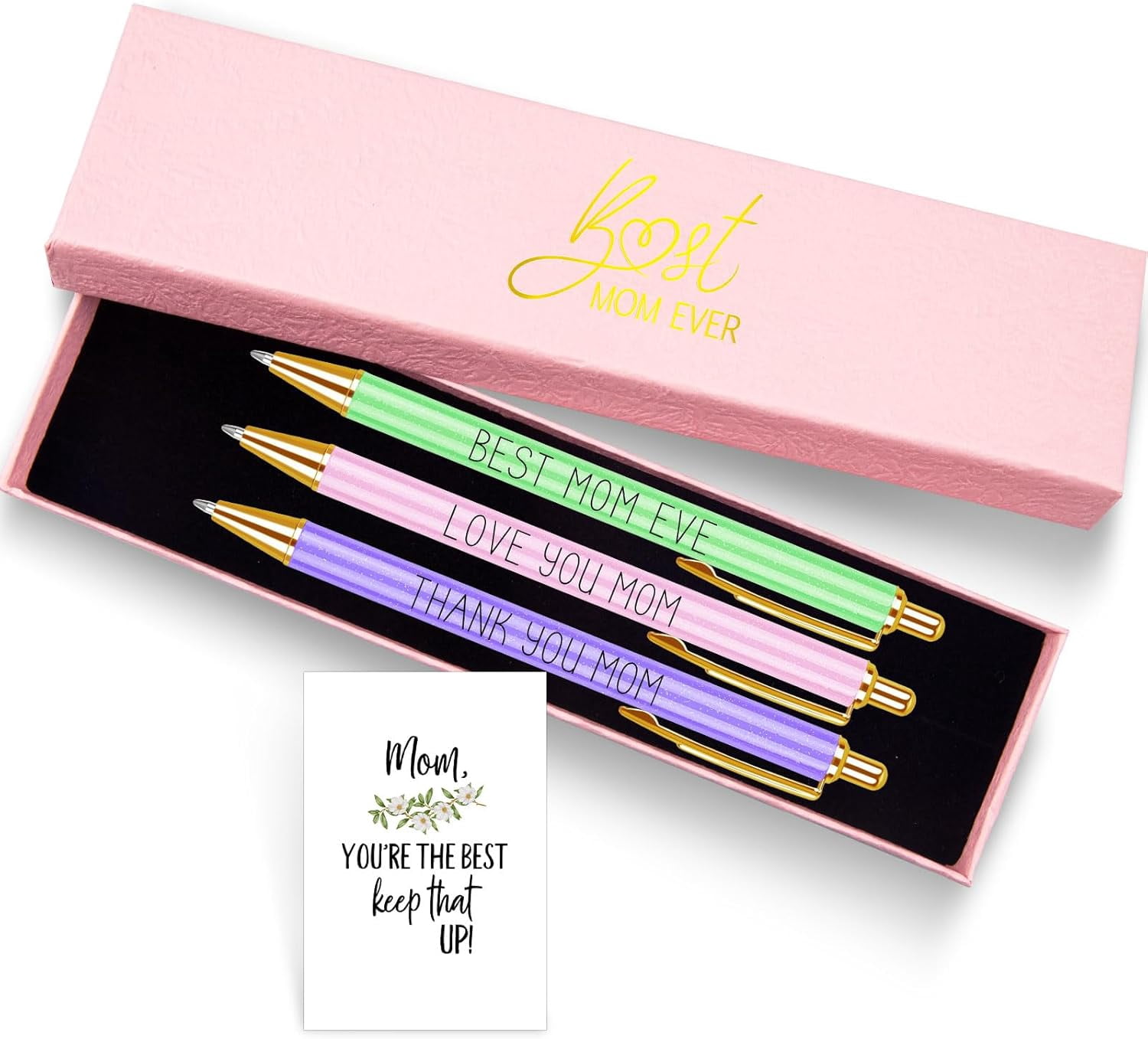 3 Pcs Ballpoint Pen Set for Mother's Day Retractable Ballpoint Pen Inspirational Pen Gift Set with Gift Box and Greeting Cards for Women Wife Mom Grandma Valentine's Day Anniversary Birthday Supplies