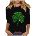 thumbnail image 2 of Meichang Chandails de la Saint-Patrick pour Femmes, Hauts à Col Rond pour les Fêtes, T-Shirts Graphiques Irlandais Porte-Bonheur, T-Shirts Graphiques à Manches 3/4 avec Trèfle St Patricks Day Clearance, 2 of 4