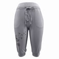 thumbnail image 2 of Lroveb Capri Pants for Women High Waisted Tummy Control Yoga Pants Solid Color Sports Draw Rope Pants Grey, 2 of 3