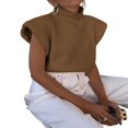 thumbnail image 4 of Haut Chandail Sans Manches à Col Roulé pour Femmes avec Coussinets d'Épaule, Gilet Tricoté à Larges Épaules, 4 of 5