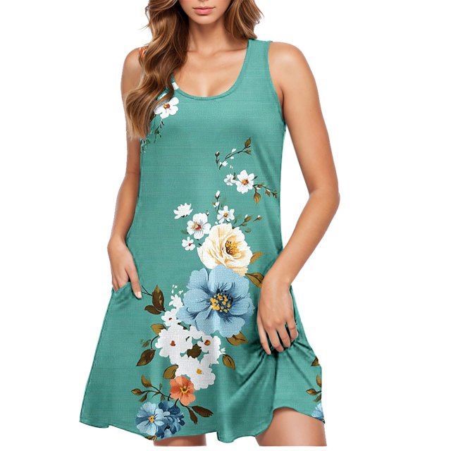 Robes d'Été pour Femmes en Solde 2025 BOVXNPU Grande Taille Robes Décontractées Sans Manches pour la Plage, Robe Décontractée à Col Rond Imprimé Dégradé