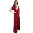 thumbnail image 1 of Bimba Robe Maxi Marron pour Femme à Ourlet Asymétrique avec Poches et Foulard-16, 1 of 5