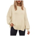 thumbnail image 1 of WUANDIXFA Chandails d'Automne pour Femmes Chandails pour Femmes à Manches Longues Fente Latérale Col Rond Chandails Molletonnés à Enfiler Hauts de Mode pour Femmes Vêtements Corset Vêtements d'Extérieur Beige,P, 1 of 5