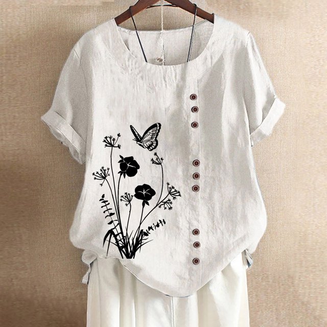 SMihono Hauts pour Femmes Été Chic Décontracté T-Shirt d'Été pour Femmes Décontracté Col Rond Manches Courtes Imprimé Chemise Ample Hauts Grande Taille T-Shirt