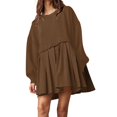 thumbnail image 1 of Womens Oversized Sweatshirt Dress Long Flowy Patchwork Pullover Tops Cute Drop Shoulder Sweatshirts Fall Long Sleeve Mini Dress Teen Girls Crewneck Solid Tunic Pleated Loose Clothing Beig, 1 of 5