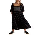 thumbnail image 1 of Women Long Dress Long Sleeve Square Neck Embroidery Flower Swing Dress, 1 of 5