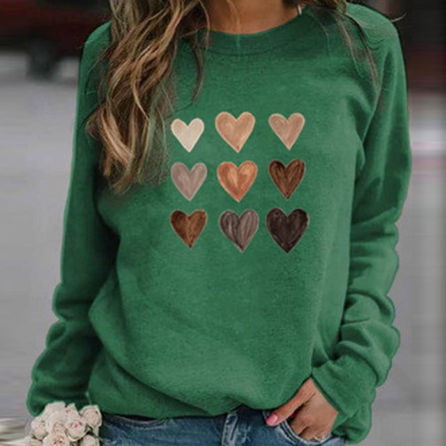 Aboser Chandails Molletonnés à Enfiler pour Femmes de la Saint-Valentin, Chandails à Imprimé de Cœur, Hauts Chandail, Manches Longues, Col Rond, Chemises, Blouse Ample Mode, Chandail Molletonné pour Adolescentes