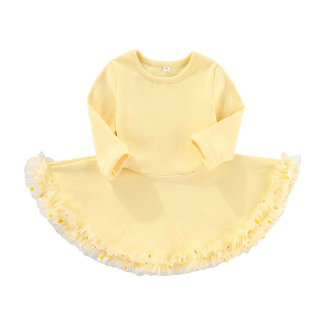 MIASHUI Robe de Fête en Tulle à Fleurs pour Tout-Petites Filles à Manches Longues pour la Danse et Jaune, 2-3 Ans