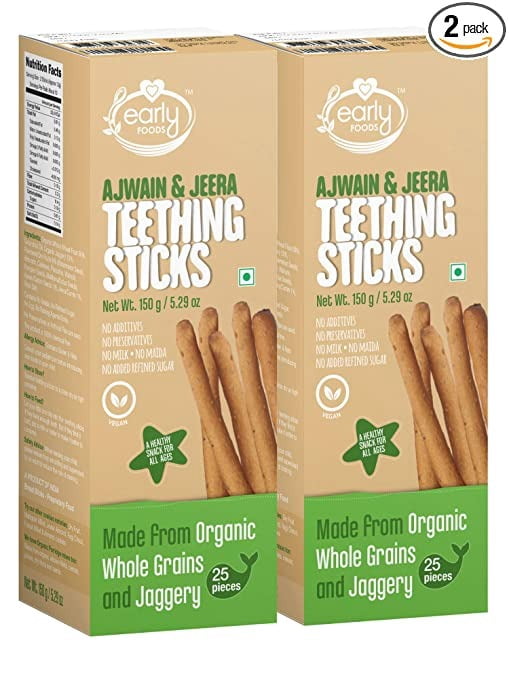 Early Foods - Pack of 2 - Whole Wheat Ajwain Jaggery Teething Sticks 150g X 2