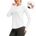 thumbnail image 2 of Chandail pour Femmes avec Trou pour Pouce Protection Solaire Été Séchage Rapide Chemises Couleur Unie Manches Longues pour Randonnée Course Blanc, 2 of 9