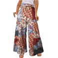 thumbnail image 1 of Jsaierl Womens Boho Print Palazzo Pants Elastic High Waist Drawstring Wide Leg Flowy Pants Plus Size Holiday Straight Leg Pants, 1 of 5
