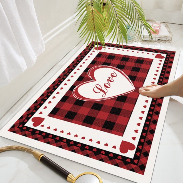 TIMIFIS Valentine's Day Door Mat - Front Door Mat - Bath Rug Super Absorbent Quick Dry - Rubber Backing Non Slip Washable Bathroom Floor Mats - Red 16x24 IN
