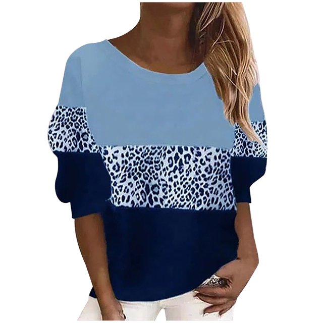 T-shirts pour Femmes Mode Imprimé Manches Longues Confortable Respirant Col Rond Chandail en Molleton Manches Longues T-Shirts pour Femmes