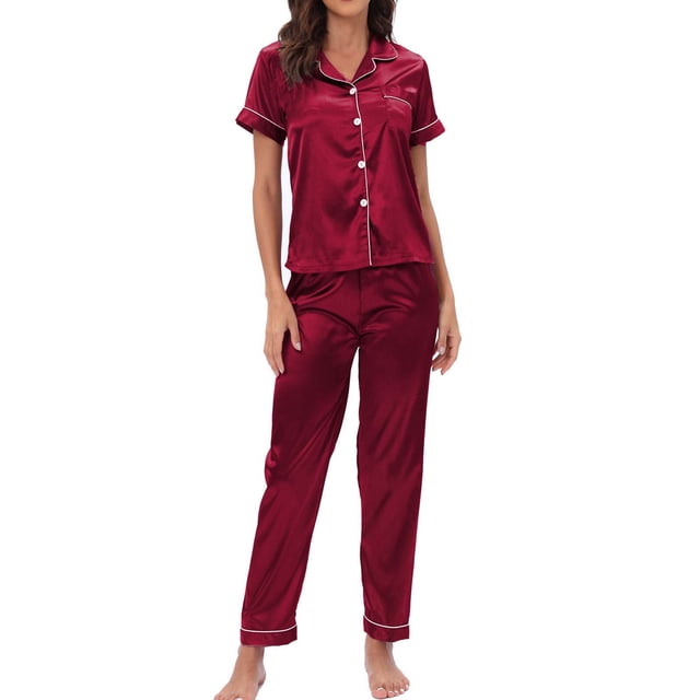 Liquidation d'Économies d'Hiver! PEZHADA Pyjamas pour Femmes, Ensembles de Pyjama pour Femmes, Pyjamas de Mode pour la Maison pour Femmes Ensemble Deux Pièces Manches Longues Pantalon Ensemble de Pyjama Tenue d'Intérieur Rouge m