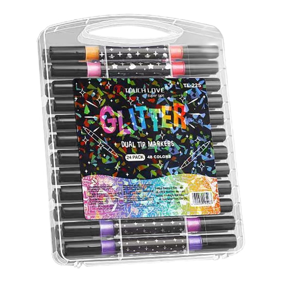 48-Colour Glitter Markers, Dual Tip Glitter Paint Pens for Adult Coloring Books, Metallic Sparkle Gel Pens for DIY Crafts, Journals, Christmas Cards, 24 Premium Art Markers, Idea Gift