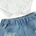 thumbnail image 4 of Baby Girls White Lace Romper Top Ripped Denim Shorts Pants Spring Summer Outfit, 4 of 6