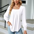 thumbnail image 5 of Besolor Hauts à Encolure Carrée pour Femmes, Blouse à Manches Longues Bouffantes de Printemps, Chic Décontracté, Tunique Ample Plissée à l'Avant, Chemise d'Automne pour 2024, Blanc, 5 of 5