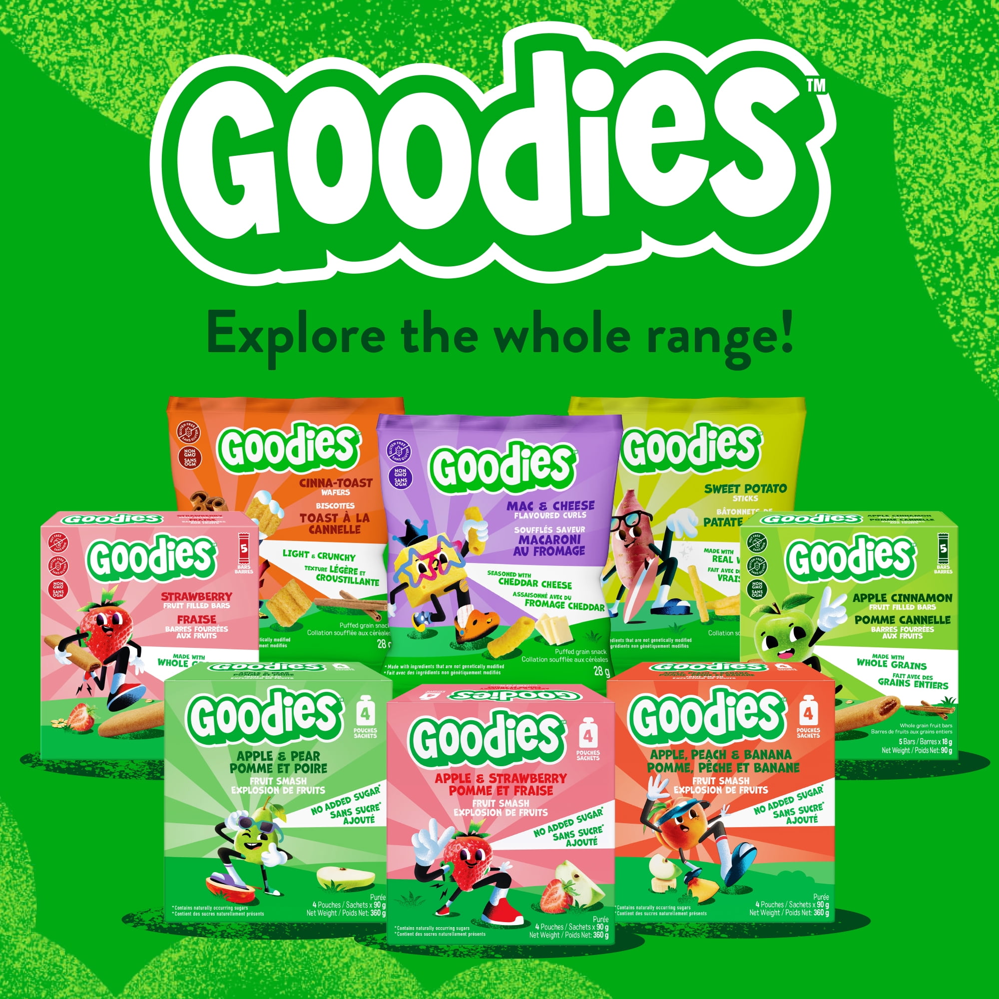 Goodies Purée de Pomme et Poire, Sans Sucre Ajouté, Collation pour Enfants (Emballage de 4), 90g