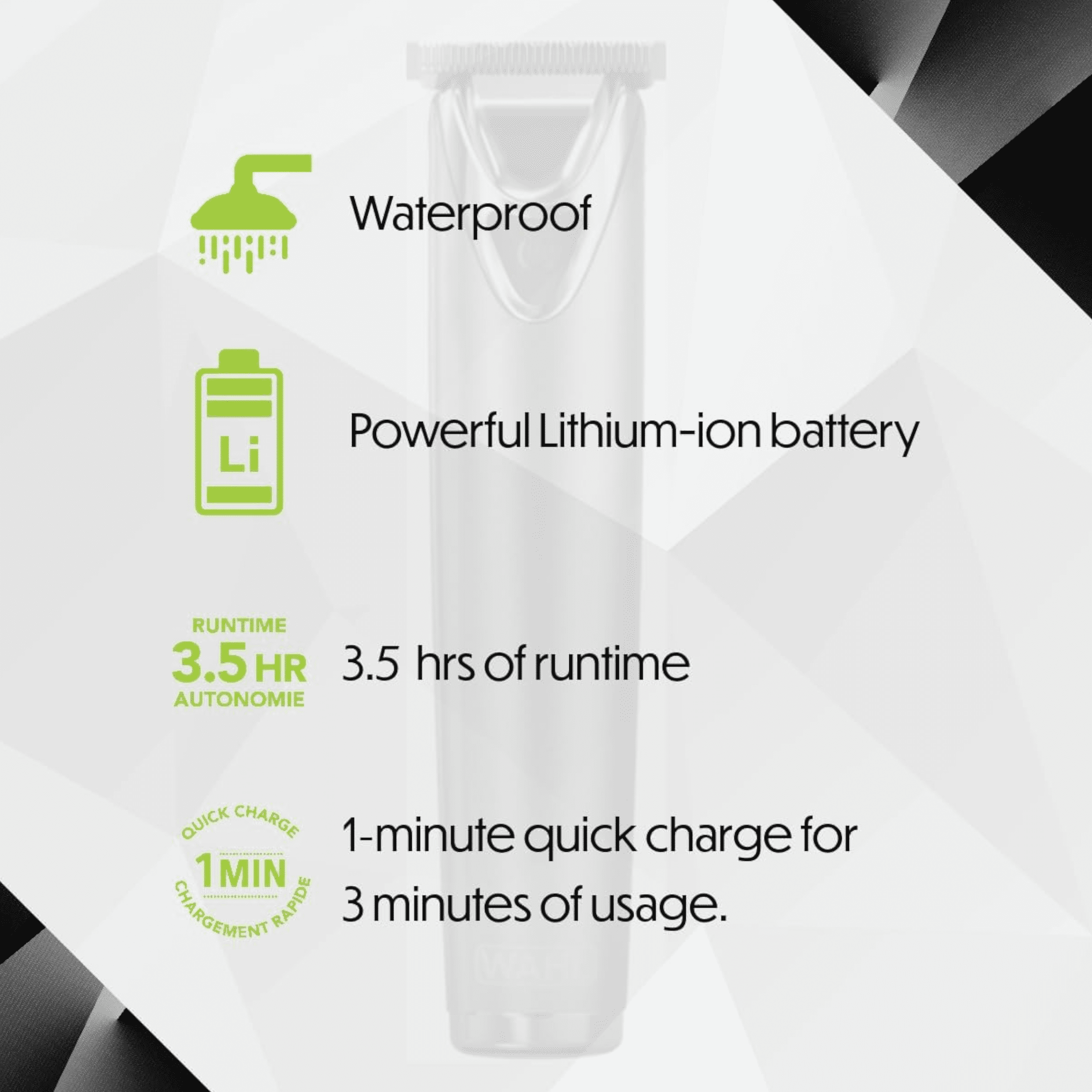Wahl Lithium-Ion Stainless Steel Trimmer – All-in-One Waterproof Grooming Kit with T-Blade, Dual Shaver, LED, 3.5 Hr Runtime & Guide Comb - Model 3114