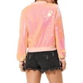 thumbnail image 3 of INSPIRE CHIC Women's Sequin Jacket Zipper Closure Hidden Pockets Bomber Jacket L Pink, 3 of 7