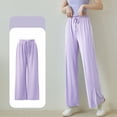 thumbnail image 5 of Floleo Womens Airy High Waisted Sun Protection Pants Slit Detail Linen Like Wide Leg Trousers(Purple,S), 5 of 5