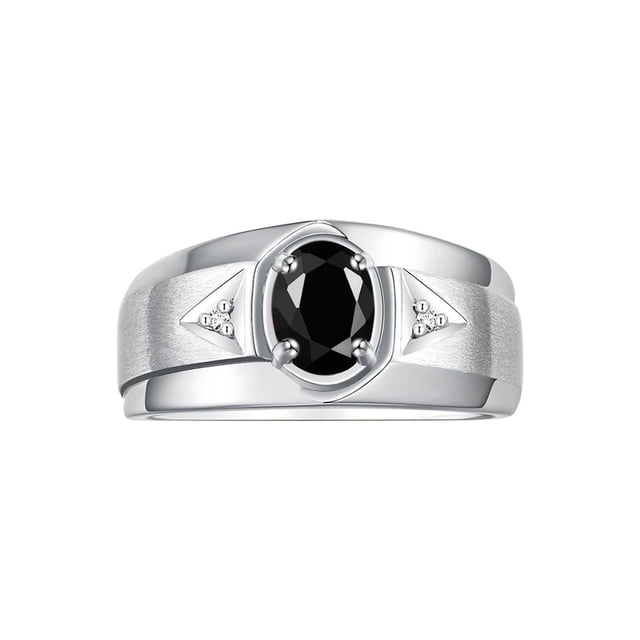 RYLOS Men's Rings 14K White Gold Classic 7X5MM Oval Gemstone & Diamond Designer Ring Onyx October Birthstone Rings For Men, Gold Rings Size 12