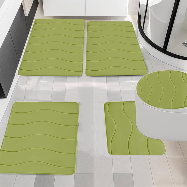 Fridja Bathroom Rugs 5 Piece - Absorbent Memory Foam Bath Mat for Bathroom, Non-Slip, Machine Washable, Dries Quickly, Bathroom Mat Set Green