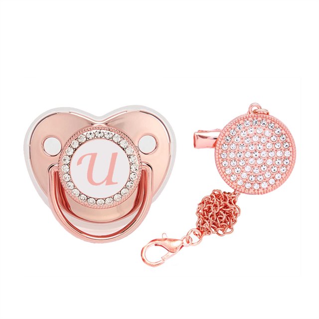 XZNGL Baby Pacifier 26 Letter Name Initial Clip Silicone Infant Nipple Bling Newborn Pacifier