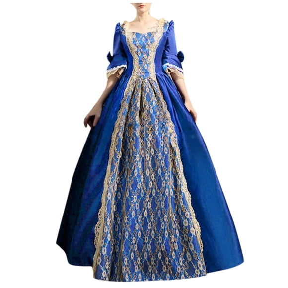 Huanglei Women's Dress Retro Style Solid Color Trumpet Sleeve Long Princess Dress