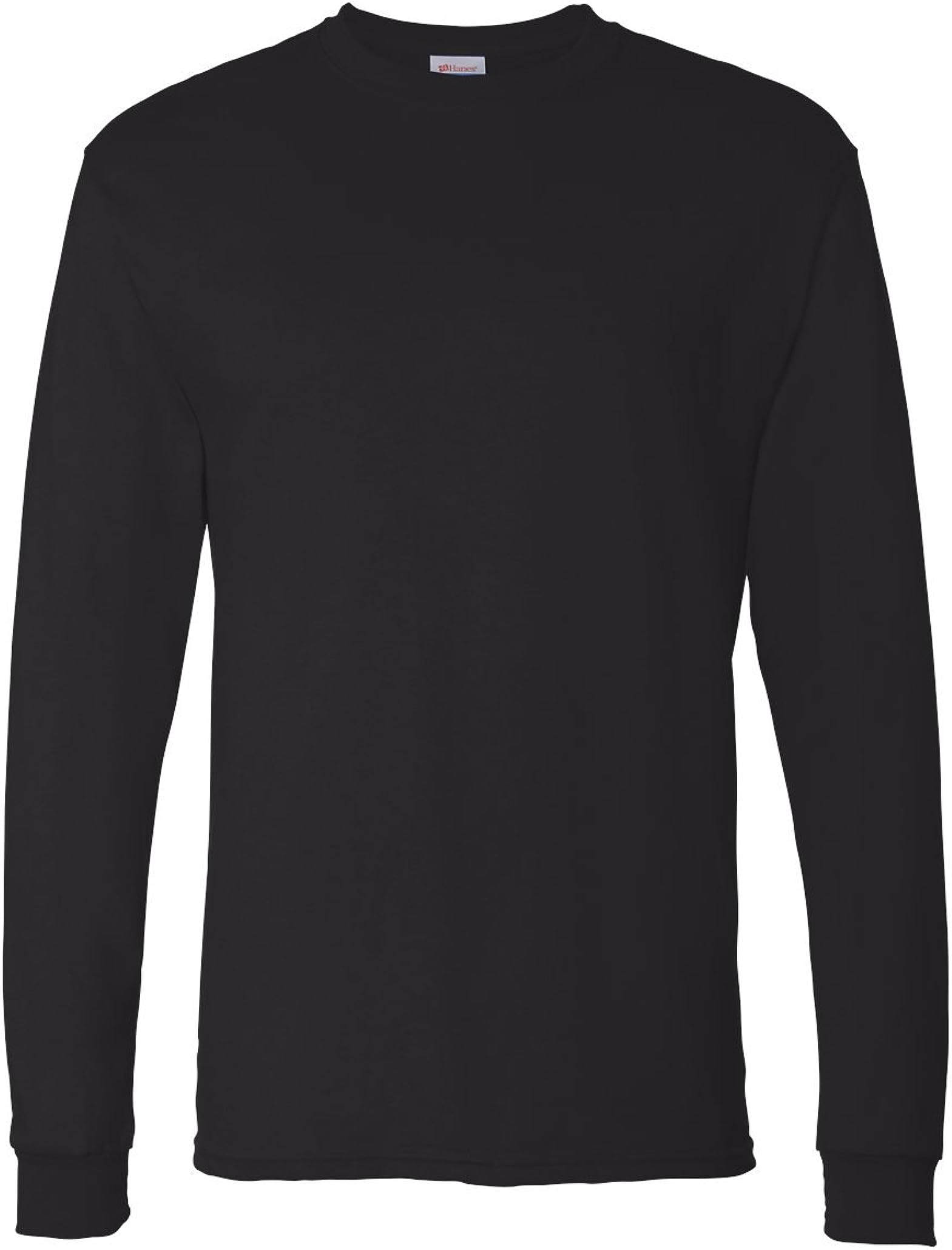 Hanes Mens Essentials Long Sleeve T-Shirt 2-Pack, L, Black