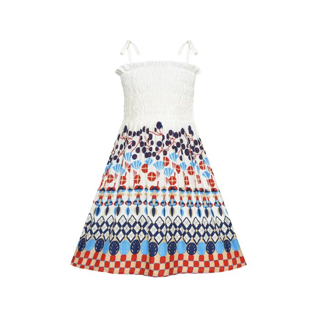 Robe Fille Débardeur Robe Smockée Robe Bohème Blanche 2-3 Ans