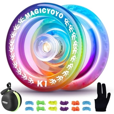 MAGICYOYO K1 - Blue Pink Yellow Responsive YoYo for Kids Beginners, Solid Plastic Yo-Yo + 12 Strings + Bag + Glove