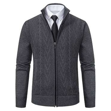 LOVZFMLL Chandails pour Hommes, Cardigan Côtelé Vintage en Acrylique à Col en V, Veste Chandail à Fermeture Éclair Décontractée et Tendance avec Col Mandarin et Poches, Manteau Douillet, Vêtements d'Automne, Hauts Chauds d'Hiver