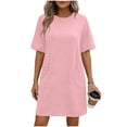 thumbnail image 3 of Sentmoon Robe Maxi avec Poches Col Ras du Cou Couleur Unie Robe de Fête Manches Courtes Coupe Régulière Vacances Essentiels de Vacances pour Femmes Robe pour Invitée de Mariage pour l'Été et Temps Chaud S, 3 of 7