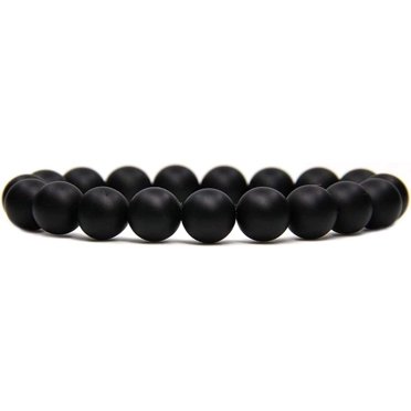 Bracelet en Perles Élastiques Extensibles 10 mm avec Pierres Précieuses d'Agate Noir Mat Naturelles, Guérison, Unisexe 7 Pouces