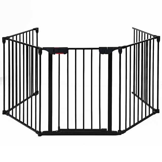 Costway Clôture de Foyer, Clôture de Sécurité, Hearth Gate, Barbecue, Barrière de Feu en Métal pour Animaux, Noir. une Barrière de Sécurité en Métal Noir à 5 Panneaux en Acier Robuste avec Fini Enduit de Poudre. Comprend une Porte Passage avec Verrou de Sécurité, Conception configurable pour Diverses Formes, et la Capacité de Se Tenir Librement Ou d'Être Montée au Mur. Convient pour Être Utilisée comme Barrière pour Animaux, Parc de Jeu Ou Barrière de Sécurité dans les Espaces Intérieurs comme les Embrasures de Porte, les Couloirs et les Grils
