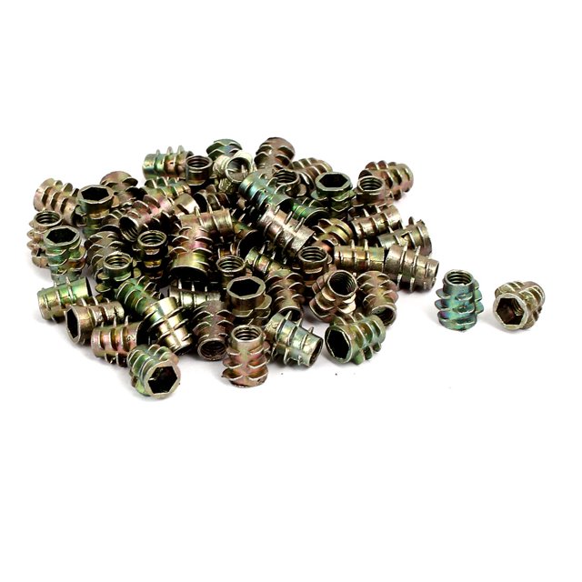Unique Bargains M5x10mm Hex Socket Threaded Insert Nuts Bronze Tone 60pcs for Wood Furniture