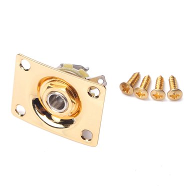 1/4 Inch 6.35mm Guitar Jack Plate Socket Copper Guitar Pickup Output Jack Plug with Jack Plate Screws for Electric Guitar Bass (Golden)