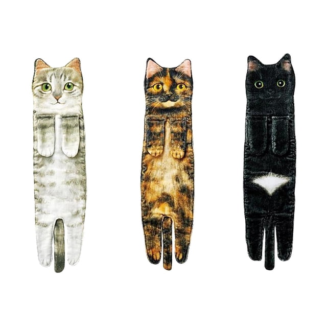 GUOOL 3 pieces Cat Funny Hand Towels Decorative Drying Towel Bathroom Drying Hands V